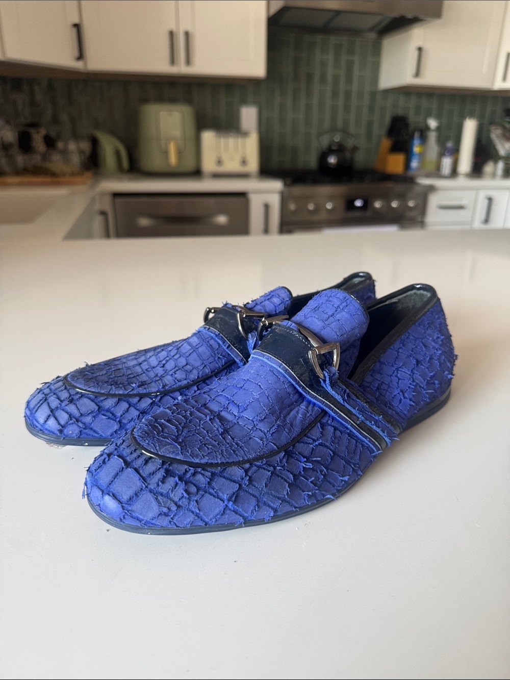 Marc Morvati Men's Blue Textured Slip-On Loafers